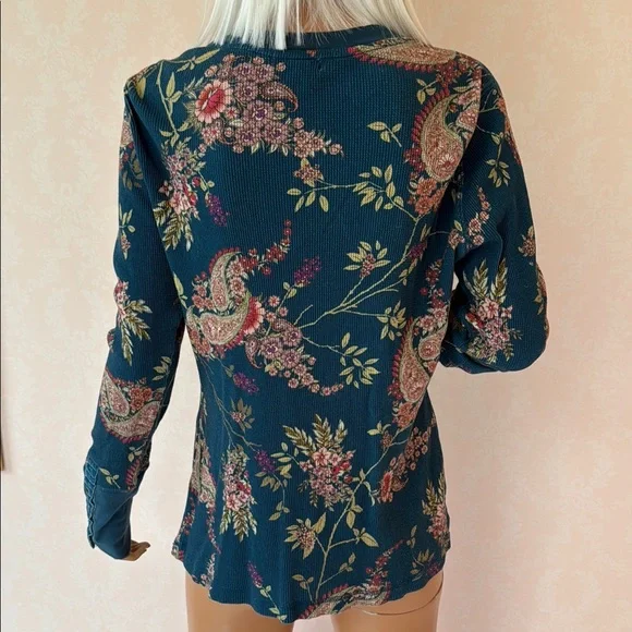 Sundance thermal 100% cotton Floral Long Sleeve Top large - Picture 7 of 10